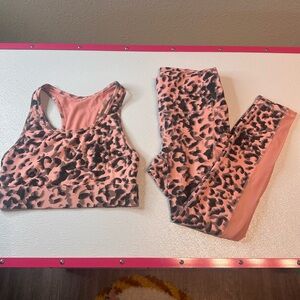 FABLETICS | Mila Pink Leopard Print Sports Bra & Capri Leggings